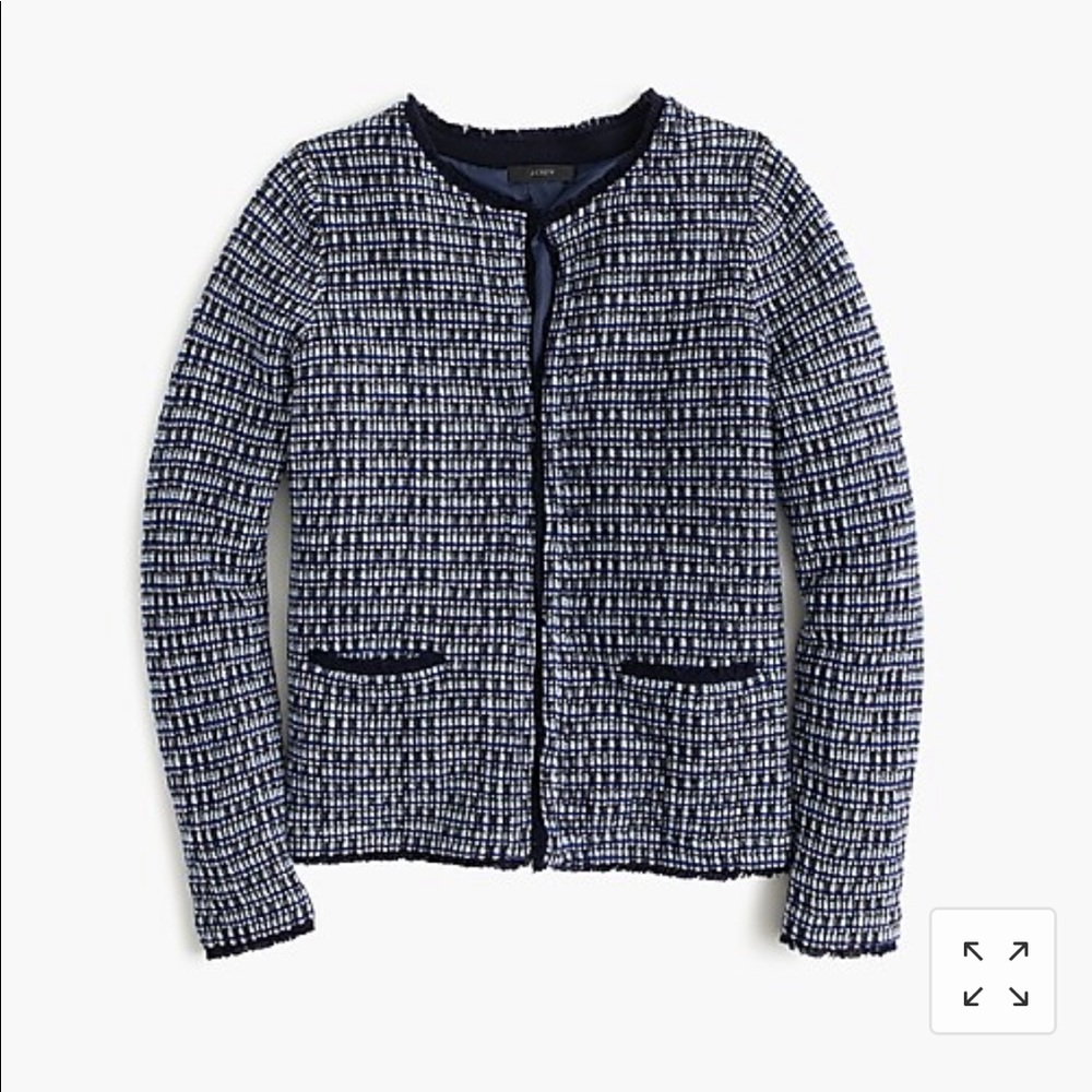 J Crew tweed sweater jacket with fringe trim XXS